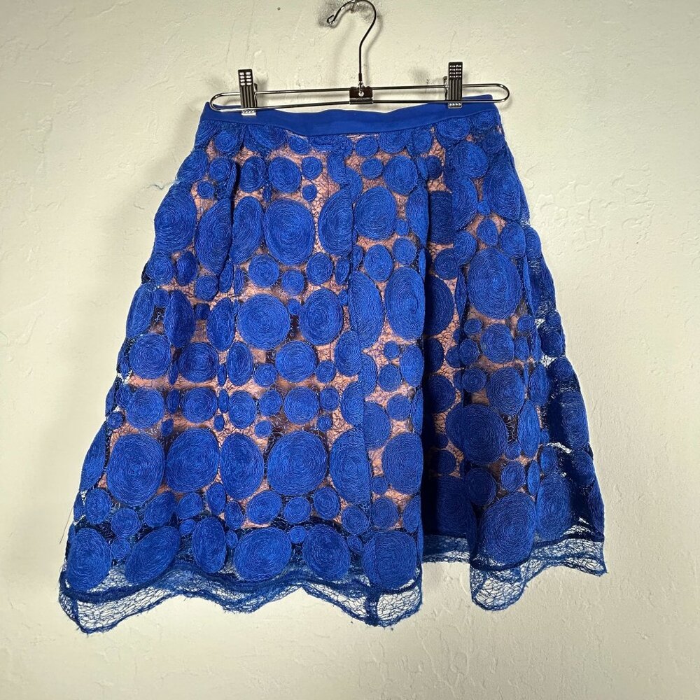 Eva Franco Women Blue Albastru Lace Circle Skirt Size 2 Lined Knee Length A-Line